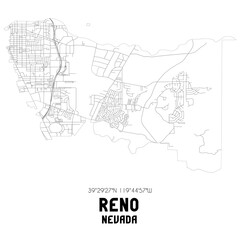 Fototapeta na wymiar Reno Nevada. US street map with black and white lines.