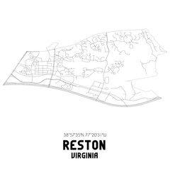 Reston Virginia. US street map with black and white lines.