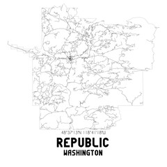 Republic Washington. US street map with black and white lines.