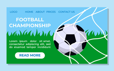 Obraz premium Landing For Sport Championship Page With Ball In The Goal Football Vector Illustration In Flat Style