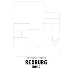 Rexburg Idaho. US street map with black and white lines.