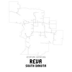 Reva South Dakota. US street map with black and white lines.