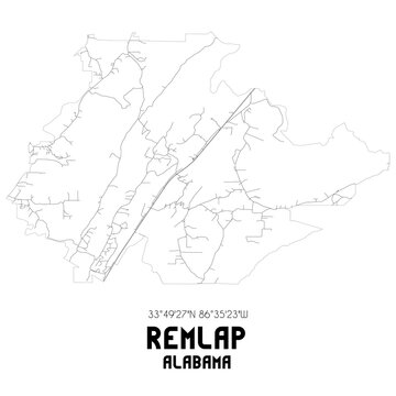 Remlap Alabama. US street map with black and white lines.