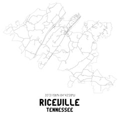 Riceville Tennessee. US street map with black and white lines.