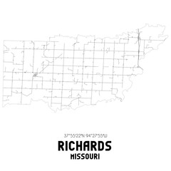 Richards Missouri. US street map with black and white lines.