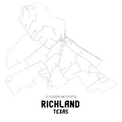 Richland Texas. US street map with black and white lines.