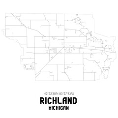 Richland Michigan. US street map with black and white lines.