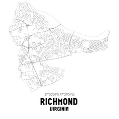 Fototapeta premium Richmond Virginia. US street map with black and white lines.