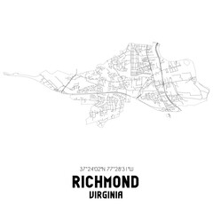 Richmond Virginia. US street map with black and white lines.