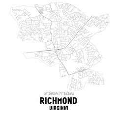 Richmond Virginia. US street map with black and white lines.