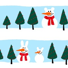 Winter Christmas seamless snowman with carrot and scarf pattern for wrapping paper and Noel and kids and fabrics