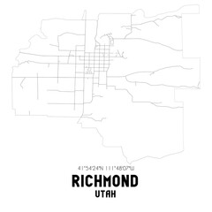 Richmond Utah. US street map with black and white lines.