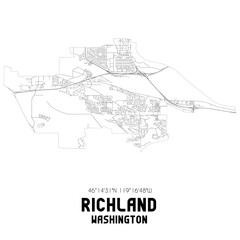 Richland Washington. US street map with black and white lines.