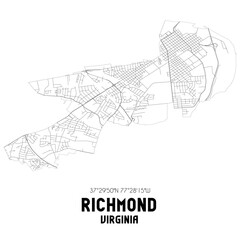 Richmond Virginia. US street map with black and white lines.