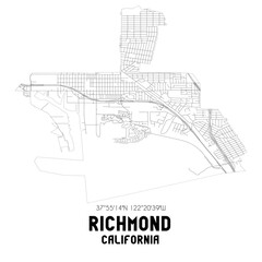 Richmond California. US street map with black and white lines.