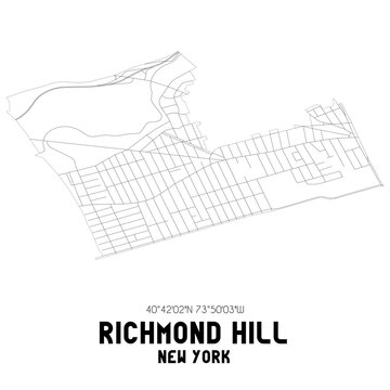 Richmond Hill New York. US Street Map With Black And White Lines.