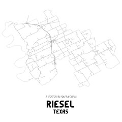 Riesel Texas. US street map with black and white lines.