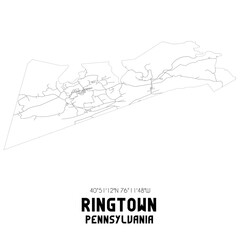 Ringtown Pennsylvania. US street map with black and white lines.