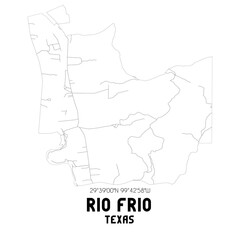 Rio Frio Texas. US street map with black and white lines.