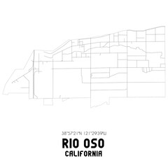 Rio Oso California. US street map with black and white lines.
