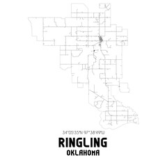Ringling Oklahoma. US street map with black and white lines.