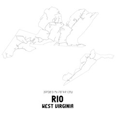 Rio West Virginia. US street map with black and white lines.