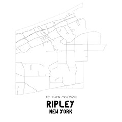 Ripley New York. US street map with black and white lines.