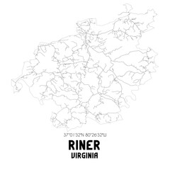 Riner Virginia. US street map with black and white lines.