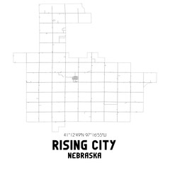 Rising City Nebraska. US street map with black and white lines.