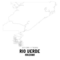 Rio Verde Arizona. US street map with black and white lines.