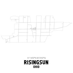 Risingsun Ohio. US street map with black and white lines.