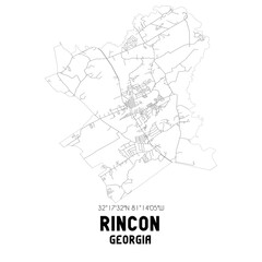 Rincon Georgia. US street map with black and white lines.