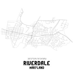 Riverdale Maryland. US street map with black and white lines.