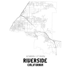 Riverside California. US street map with black and white lines.