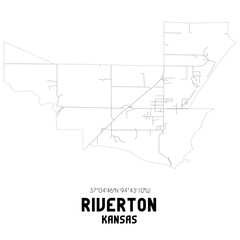 Riverton Kansas. US street map with black and white lines.