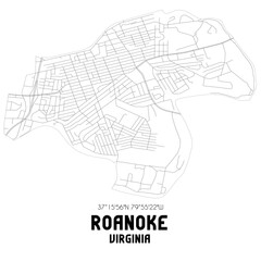 Roanoke Virginia. US street map with black and white lines.