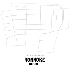 Roanoke Virginia. US street map with black and white lines.