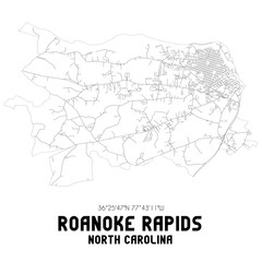 Roanoke Rapids North Carolina. US street map with black and white lines.