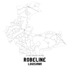 Robeline Louisiana. US street map with black and white lines.