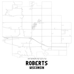 Roberts Wisconsin. US street map with black and white lines.