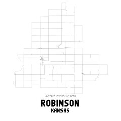 Robinson Kansas. US street map with black and white lines.