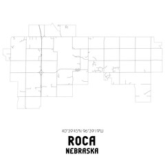 Roca Nebraska. US street map with black and white lines.