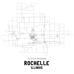 Rochelle Illinois. US street map with black and white lines.