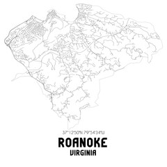 Fototapeta na wymiar Roanoke Virginia. US street map with black and white lines.
