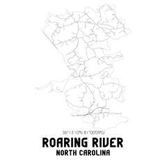 Roaring River North Carolina. US street map with black and white lines. © Rezona
