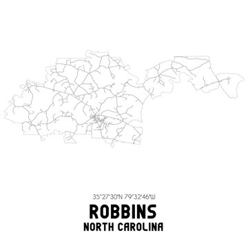 Robbins North Carolina. US street map with black and white lines.