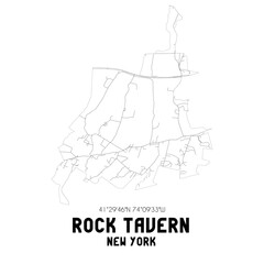Rock Tavern New York. US street map with black and white lines.
