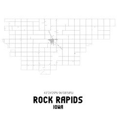 Rock Rapids Iowa. US street map with black and white lines.
