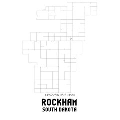 Rockham South Dakota. US street map with black and white lines.