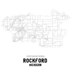 Rockford Michigan. US street map with black and white lines.
